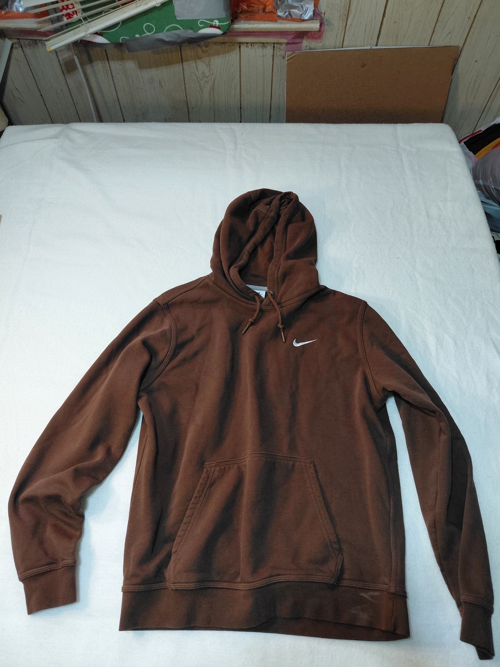 Nike Brown Hooded Pullover with White Swoosh Logo Large